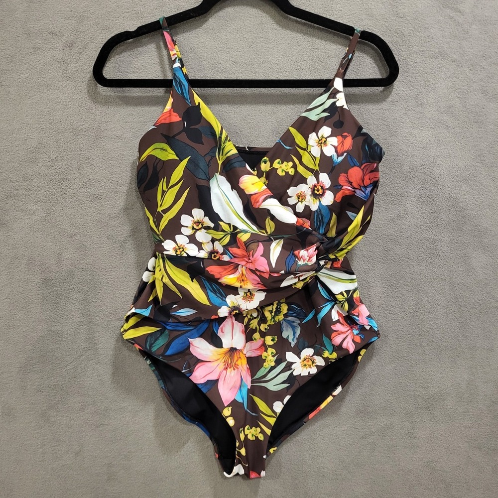 Robert Graham One Piece Bathing Suit Paradise Women's 14 Brown Floral Resort
